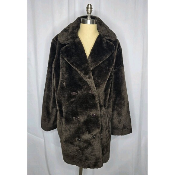 Herman Kay Dark Brown Faux Fur Vintage Button Down Lined Women's Coat USA - Picture 1 of 8